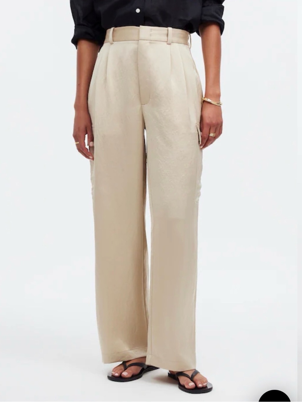 Madewell Wide Leg Utility Cargo Trousers Pleated High Rise Beige Size 8